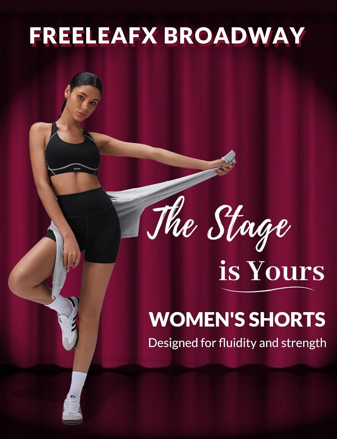 image:imagebaleaf Freeleaf Broadway Womens Biker Shorts with Pockets Dance Yoga Workout Gym Running 5 High Waist Short PantsBlack
