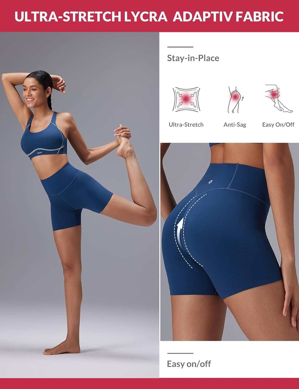image:imagebaleaf Freeleaf Broadway Womens Biker Shorts with Pockets Dance Yoga Workout Gym Running 5 High Waist Short PantsNavy Blue