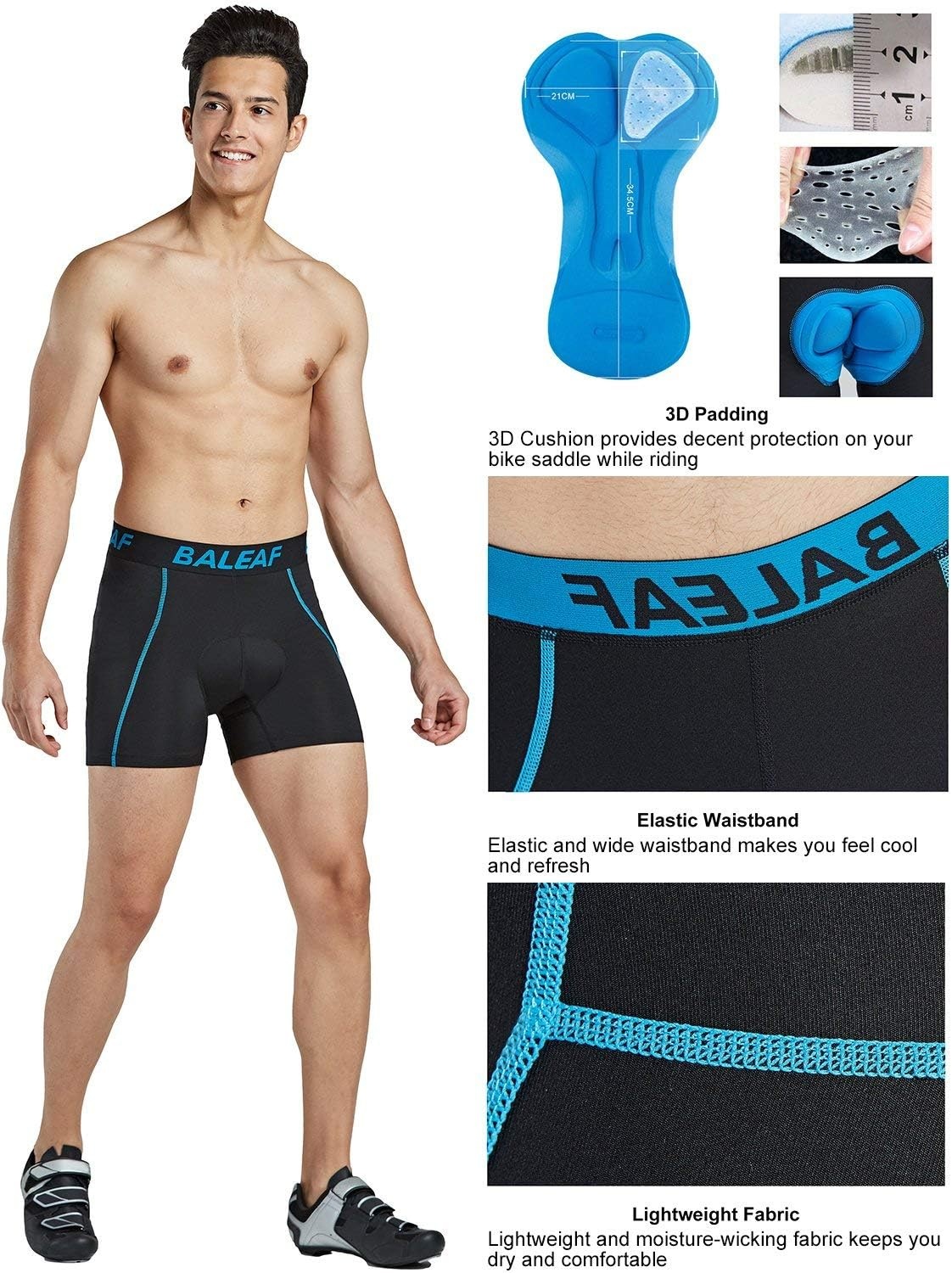 image:imagebaleaf Mens 3D Padded Bike Shorts Cycling Underwear MTB LinerUpgrade FabricblackBlue
