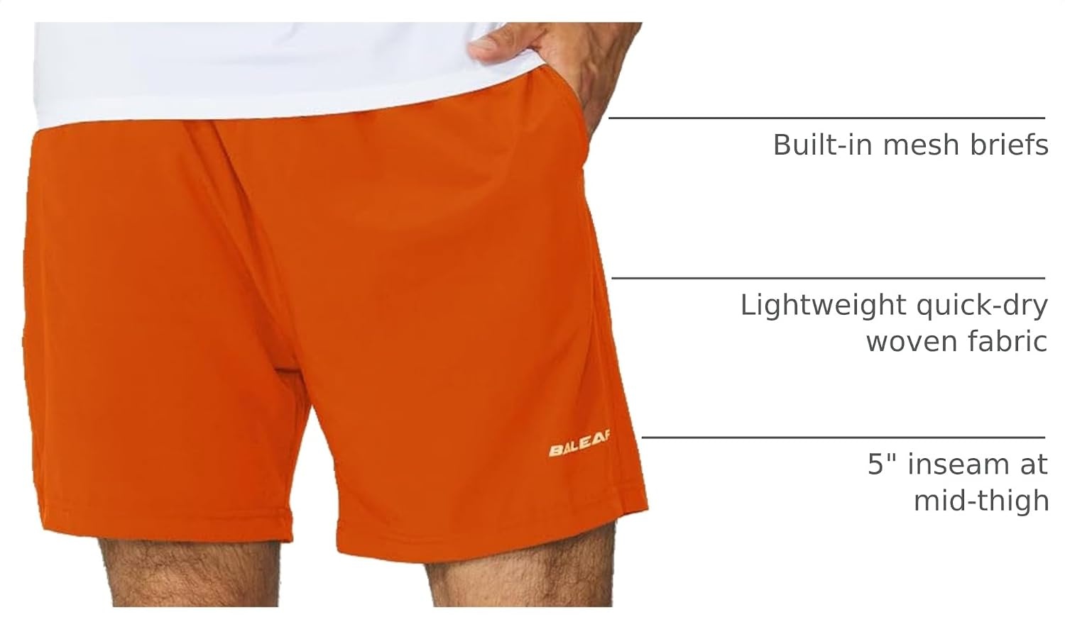 image:imagebaleaf Mens 5 Running Athletic Shorts with LinerNo LinerOrange