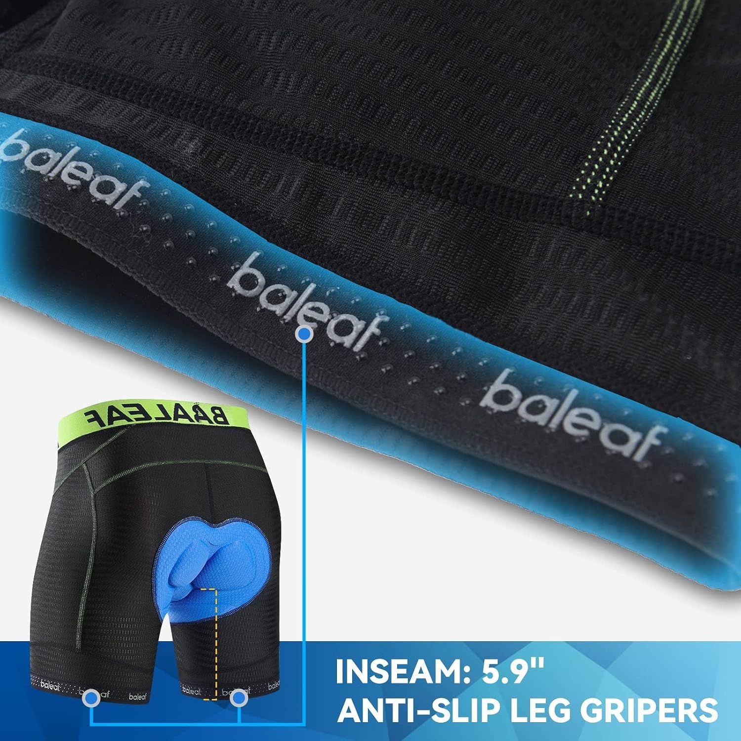 image:imagebaleaf Mens Cycling Underwear 4D Padded Bike Shorts Pocket Mountain Bike Liner Bicycle GearGreen