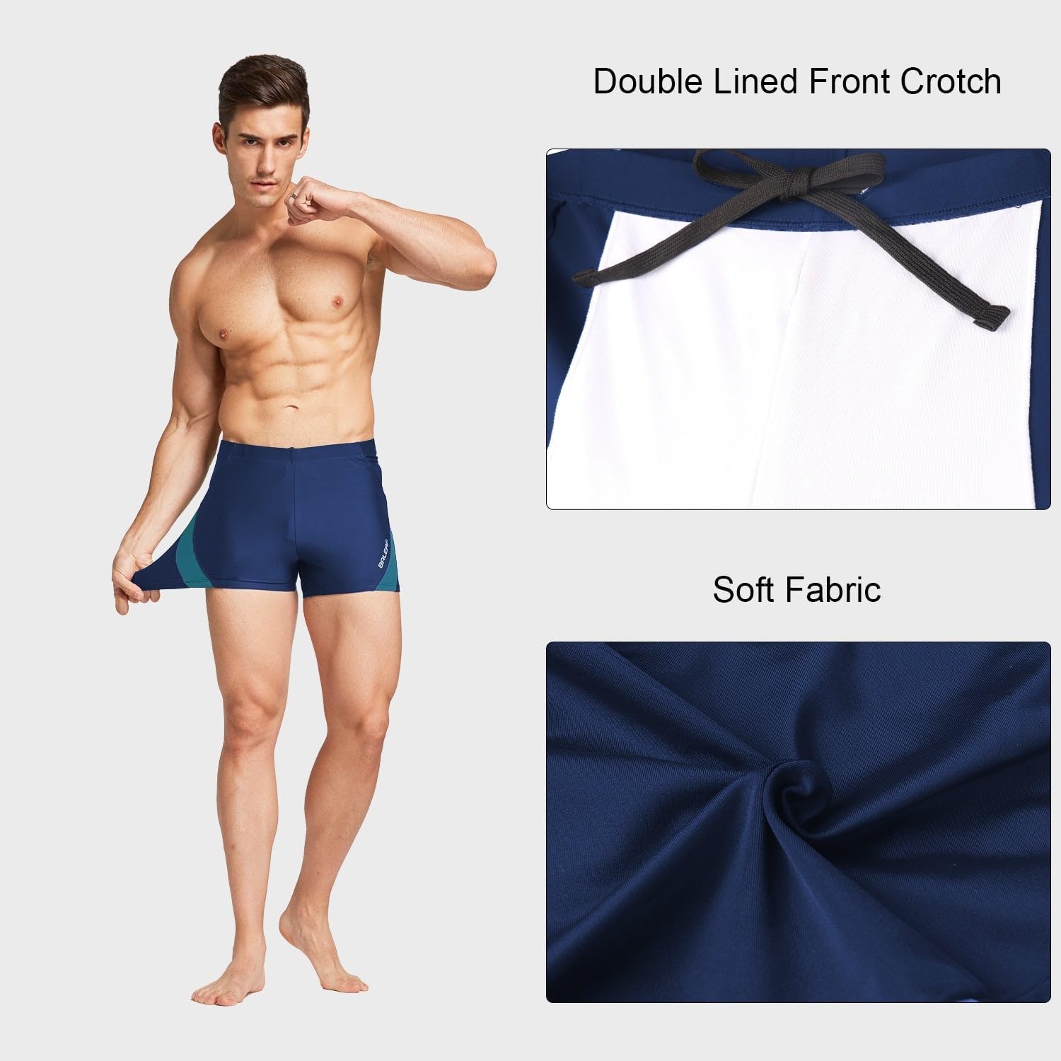 image:imagebaleaf Mens Square Leg Athletic Swim Jammers Durable Training SwimsuitBlueTeal Green