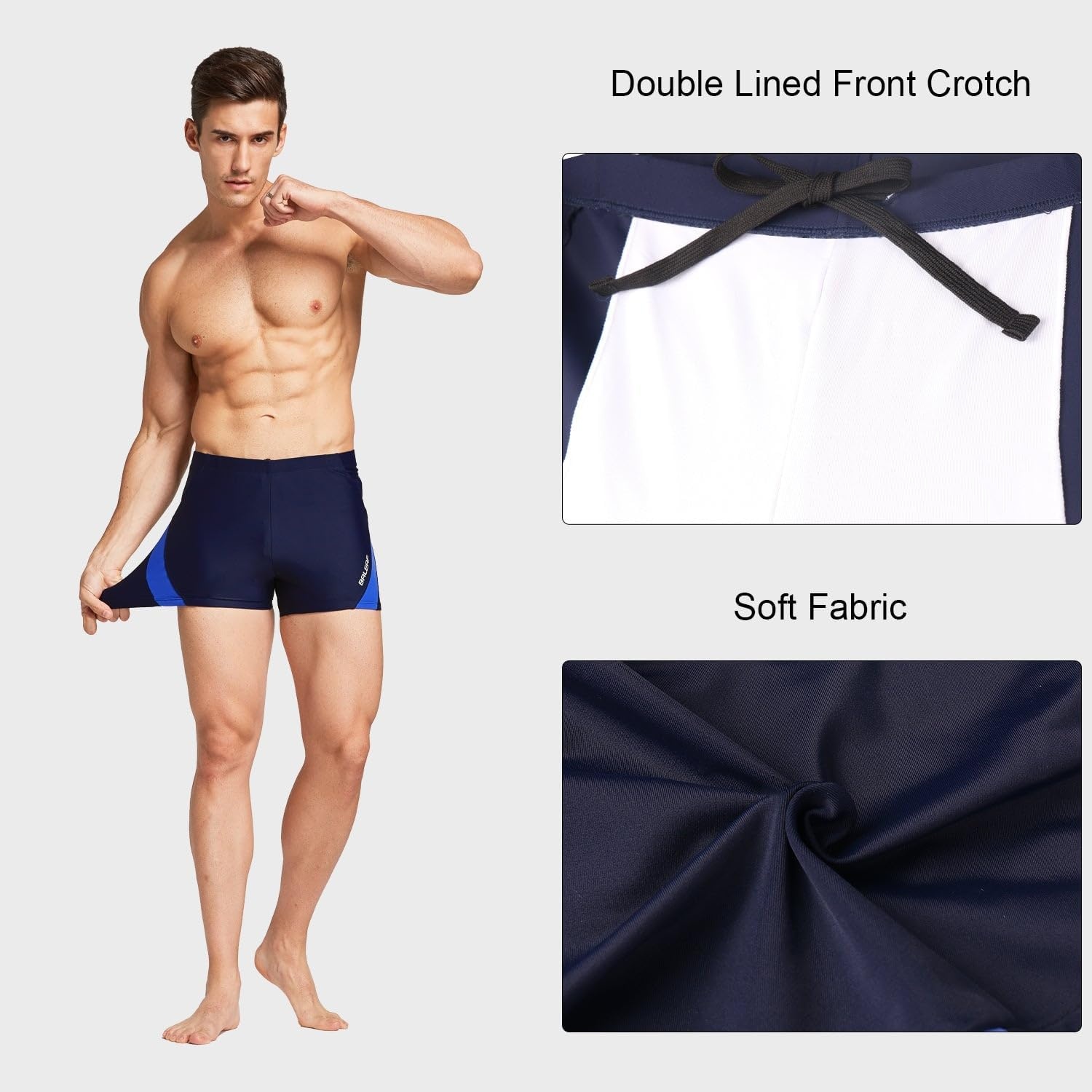 image:imagebaleaf Mens Square Leg Athletic Swim Jammers Durable Training SwimsuitNavy BlueWhite