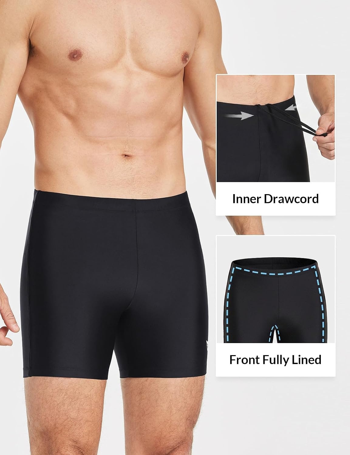 image:imagebaleaf Mens Swim Jammers Athletic Swimwear Quick Dry Swimsuit UPF 50Black