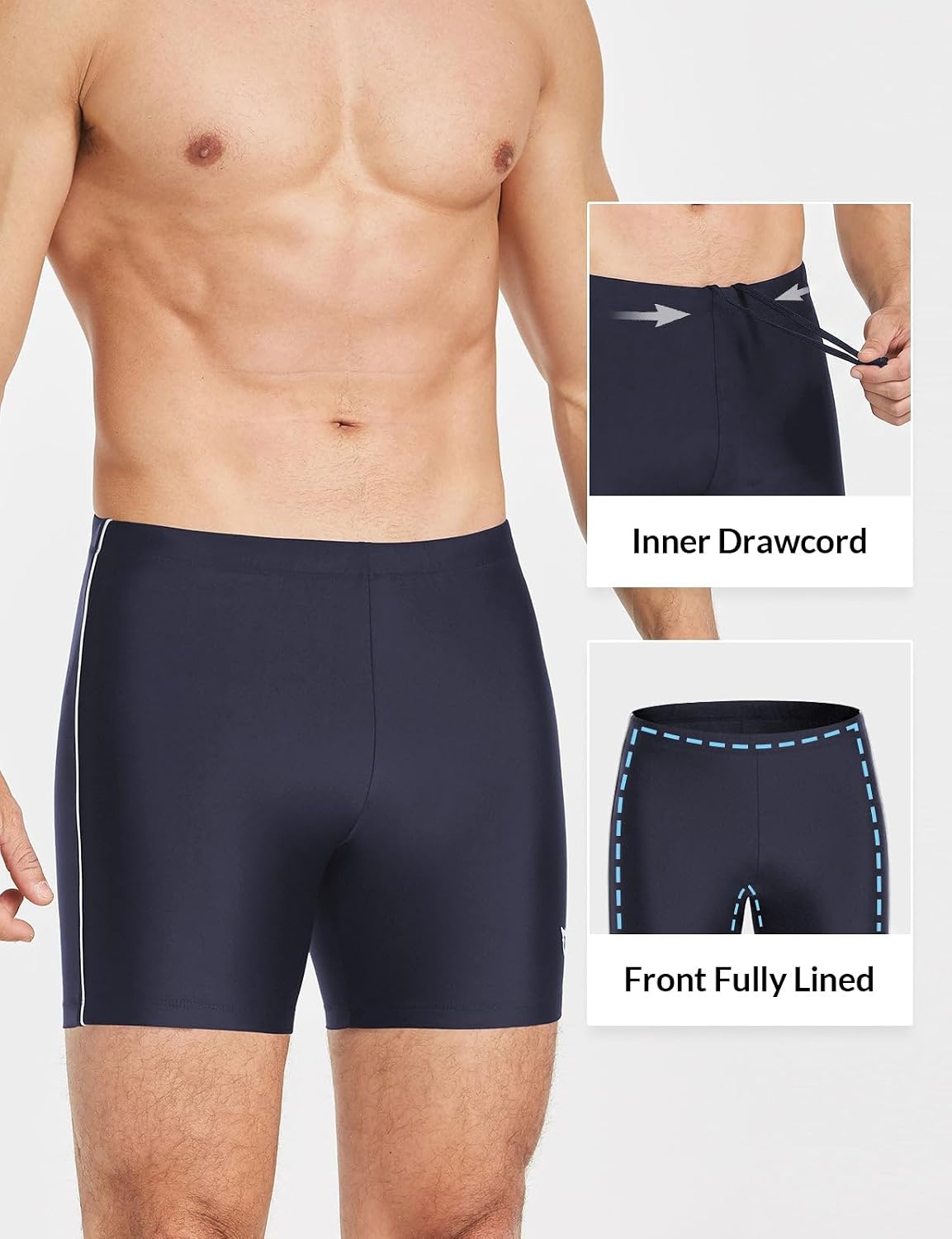 image:imagebaleaf Mens Swim Jammers Athletic Swimwear Quick Dry Swimsuit UPF 50Navy White