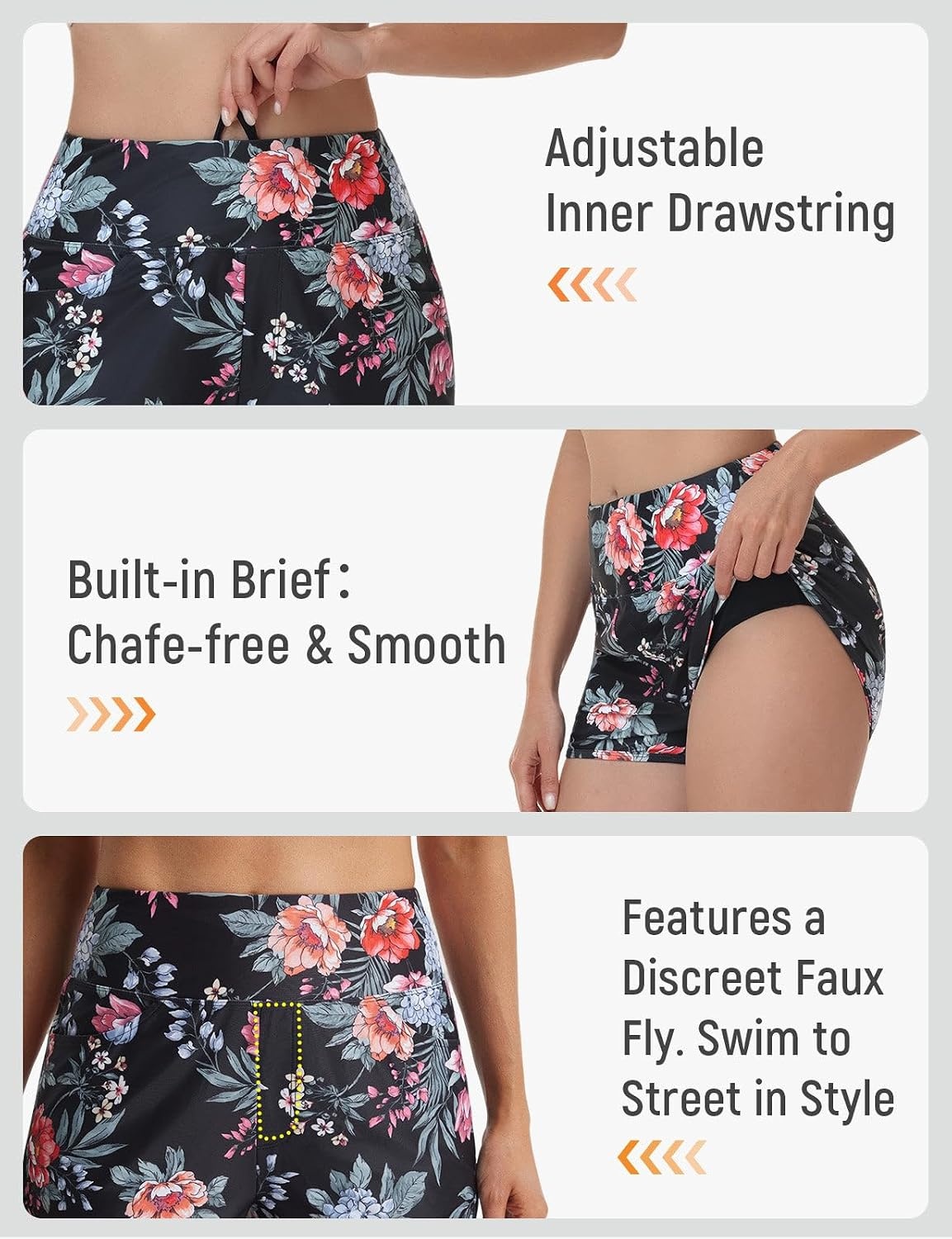 image:imagebaleaf Womens 3 Swim Shorts with VelcroSealed PocketsRed Floral