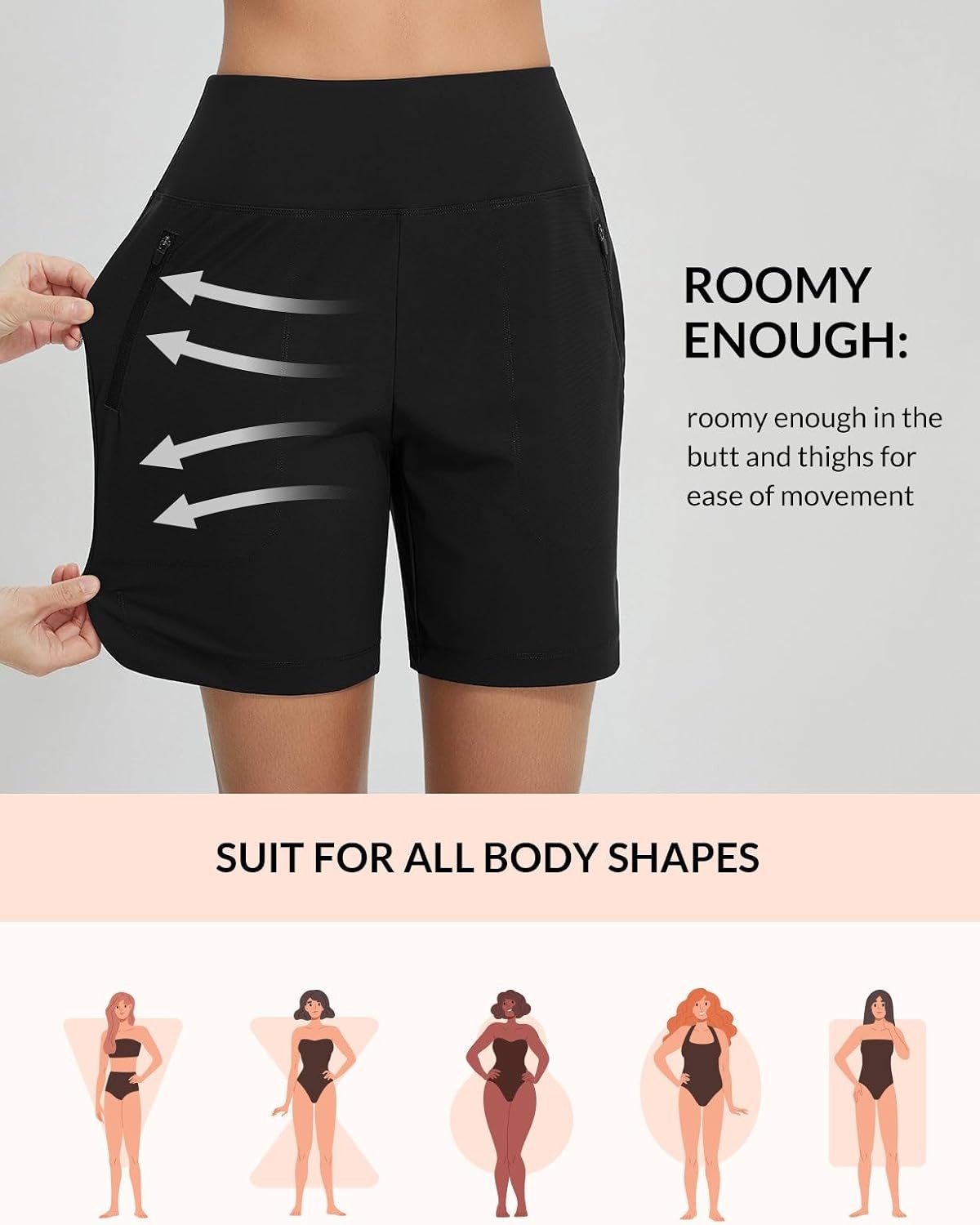 image:imagebaleaf Womens 357 Swim Shorts High Waisted Board Quick Dry PocketBlack