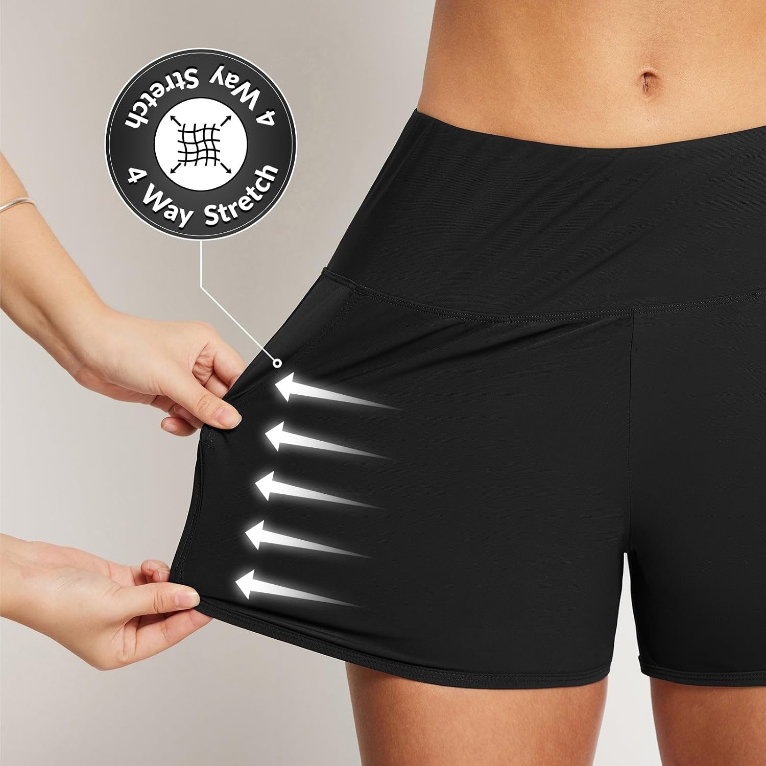 image:imagebaleaf Womens 357 Swim Shorts High Waisted Board Quick Dry PocketBlack