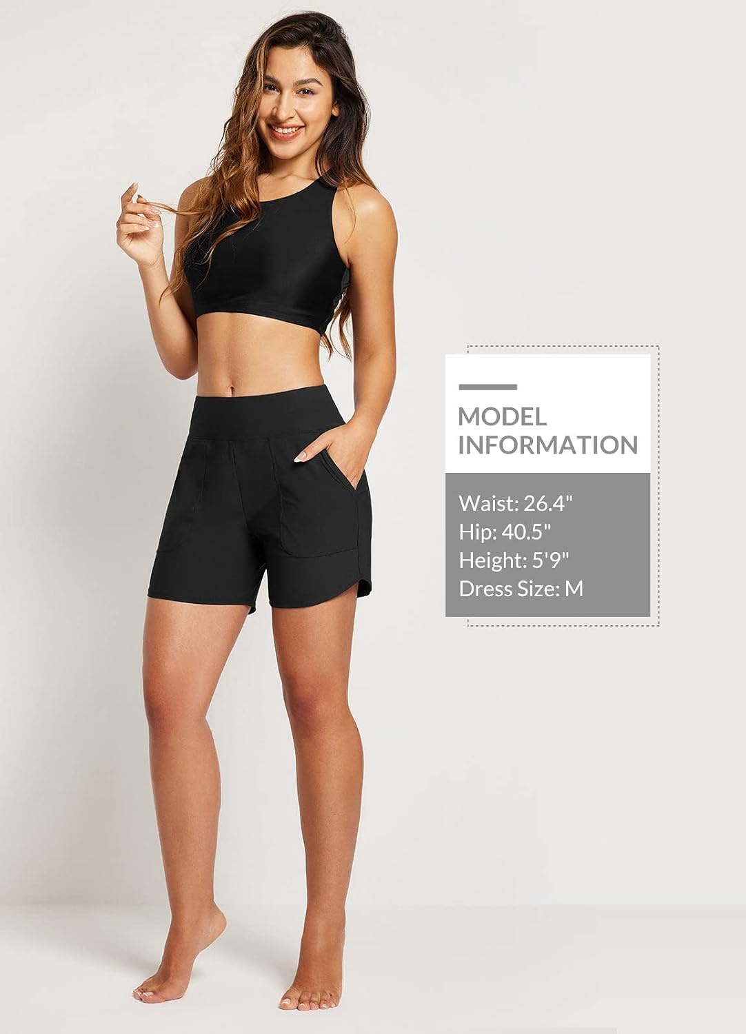 image:imagebaleaf Womens 357 Swim Shorts High Waisted Board Quick Dry PocketBlack