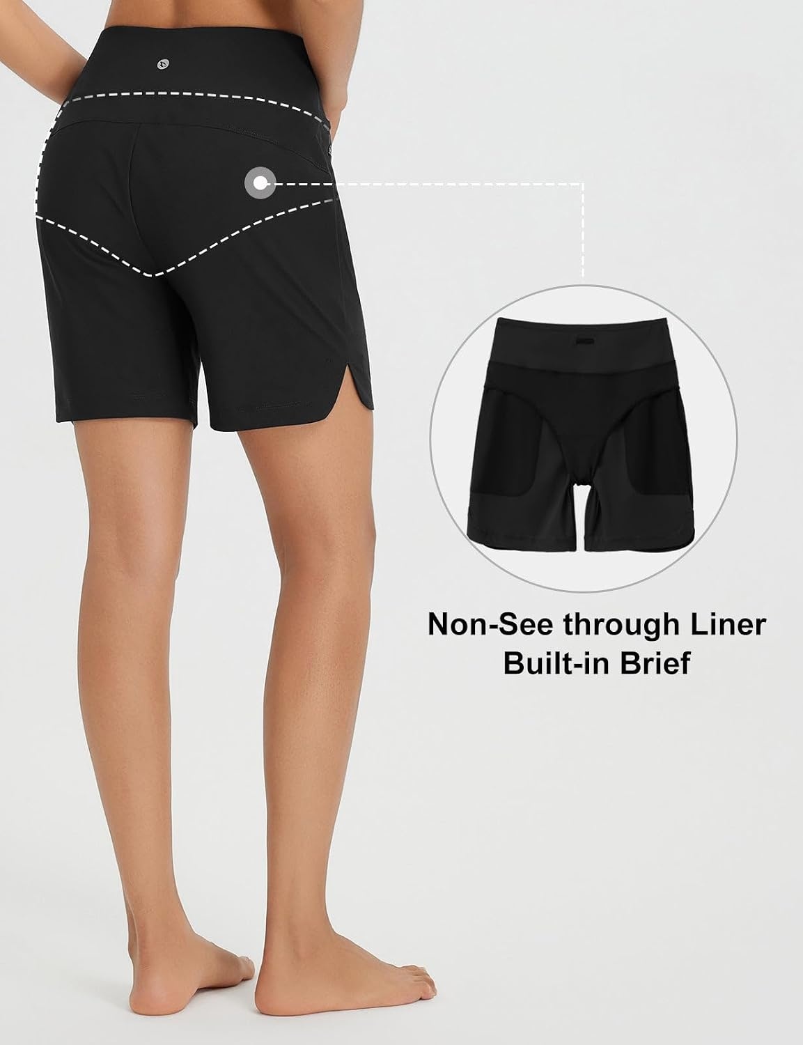 image:imagebaleaf Womens 357 Swim Shorts High Waisted Board Quick Dry PocketBlack