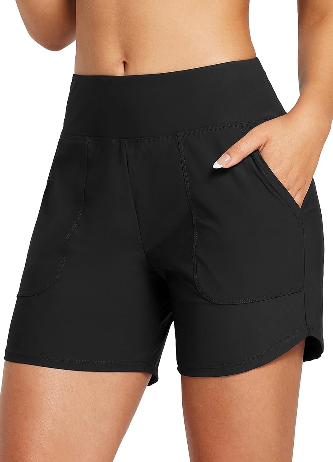 image:imagebaleaf Womens 357 Swim Shorts High Waisted Board Quick Dry PocketBlack