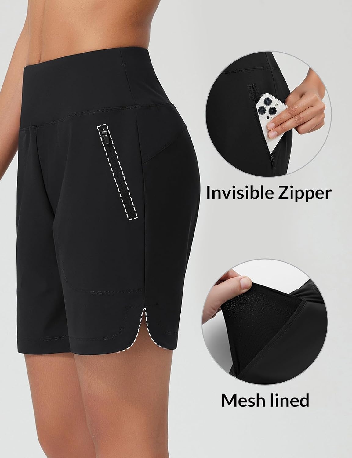 image:imagebaleaf Womens 357 Swim Shorts High Waisted Board Quick Dry PocketBlack