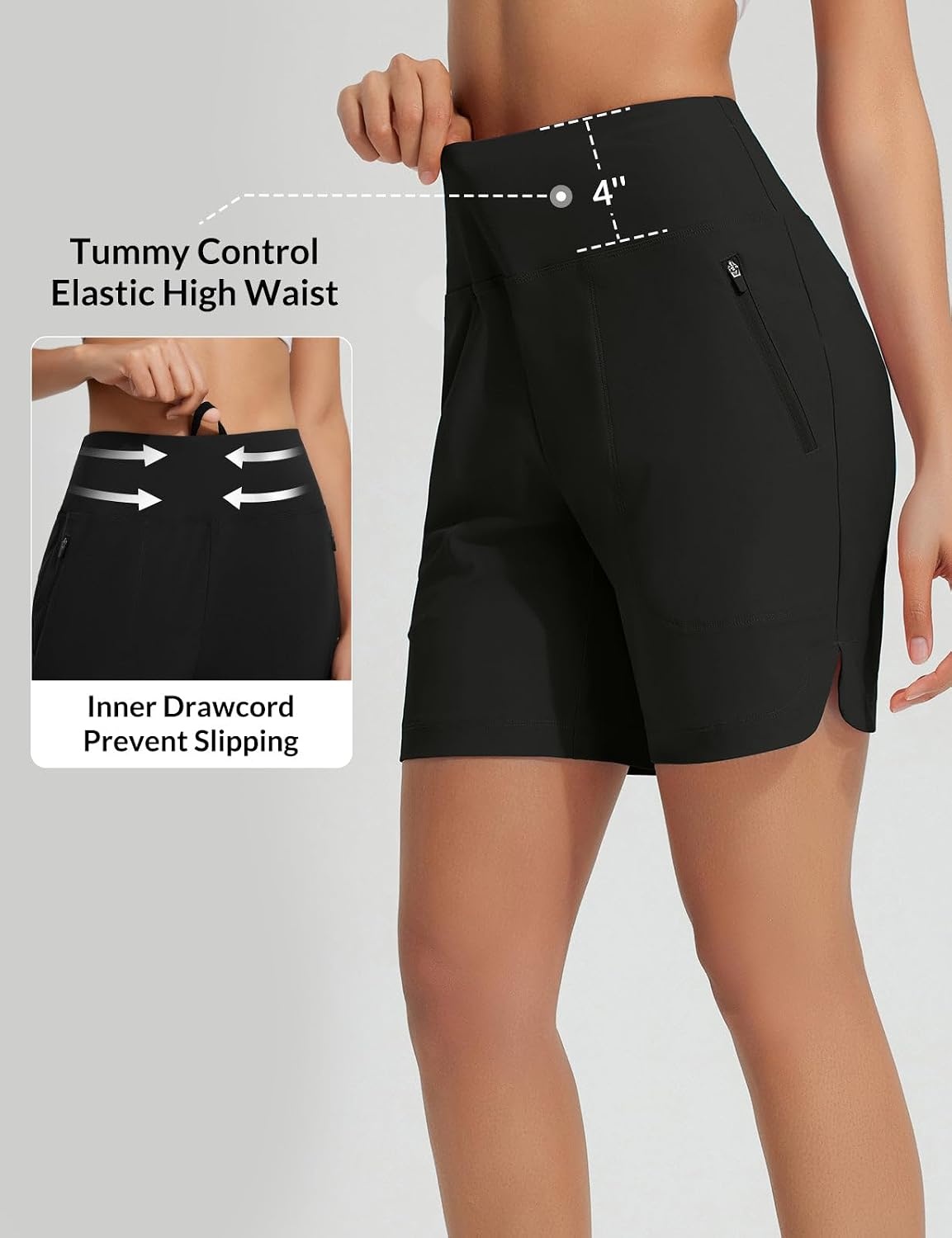image:imagebaleaf Womens 357 Swim Shorts High Waisted Board Quick Dry PocketBlack