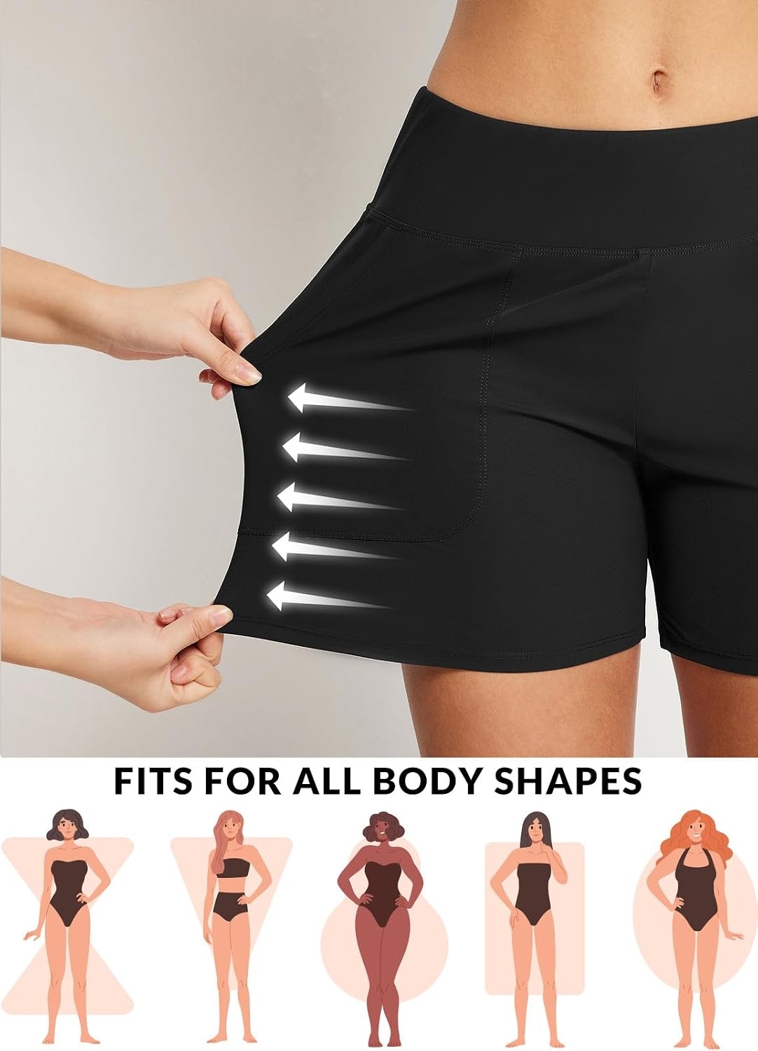 image:imagebaleaf Womens 357 Swim Shorts High Waisted Board Quick Dry PocketBlack