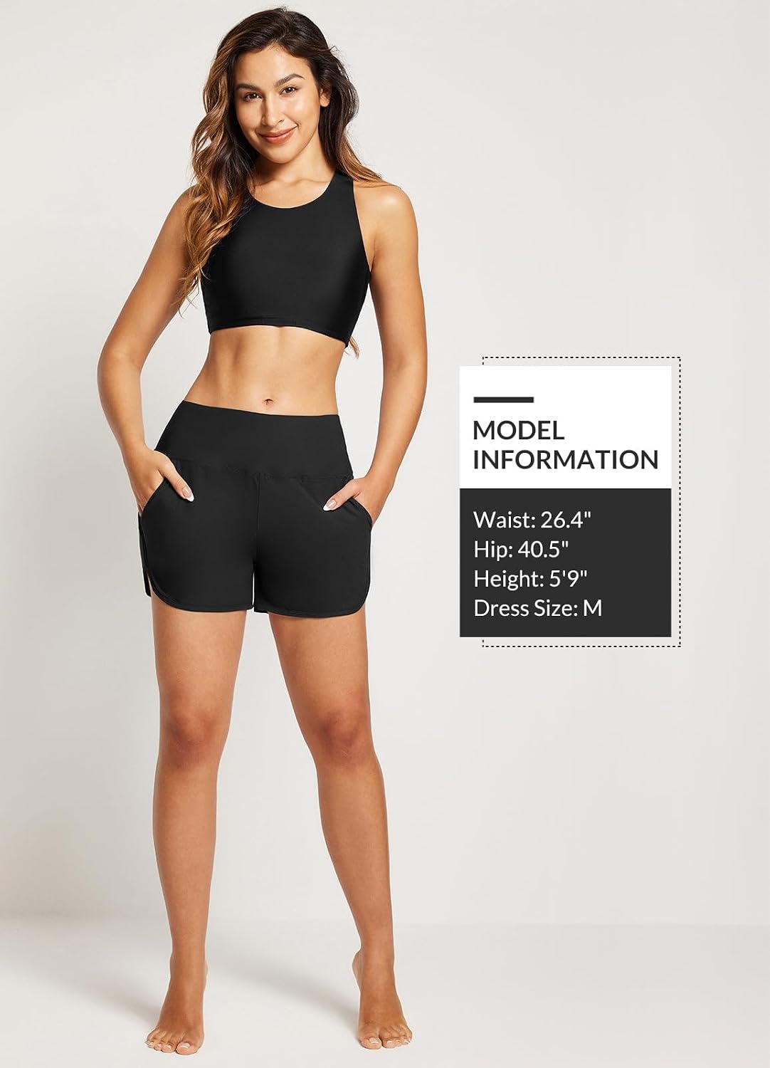 image:imagebaleaf Womens 357 Swim Shorts High Waisted Board Quick Dry PocketBlack