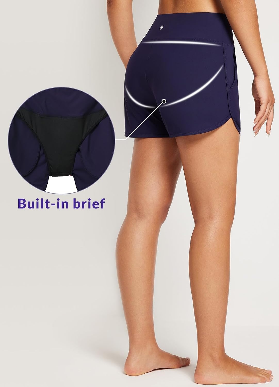 image:imagebaleaf Womens 357 Swim Shorts High Waisted Board Quick Dry PocketDark Blue