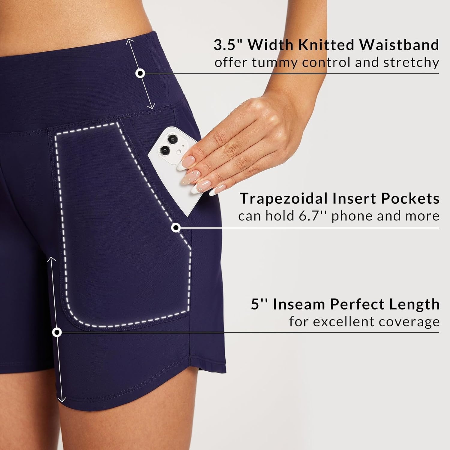 image:imagebaleaf Womens 357 Swim Shorts High Waisted Board Quick Dry PocketDark Blue