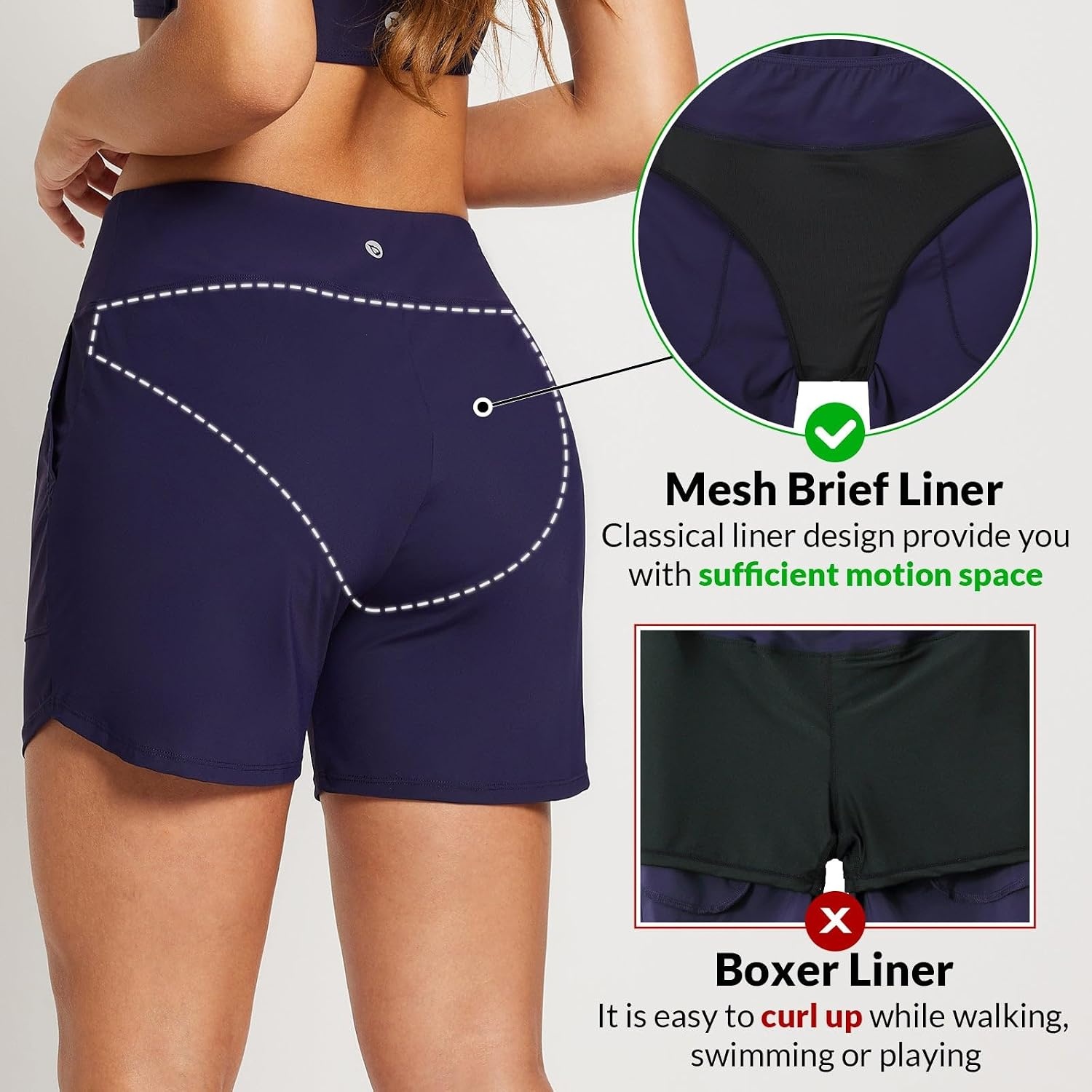 image:imagebaleaf Womens 357 Swim Shorts High Waisted Board Quick Dry PocketDark Blue