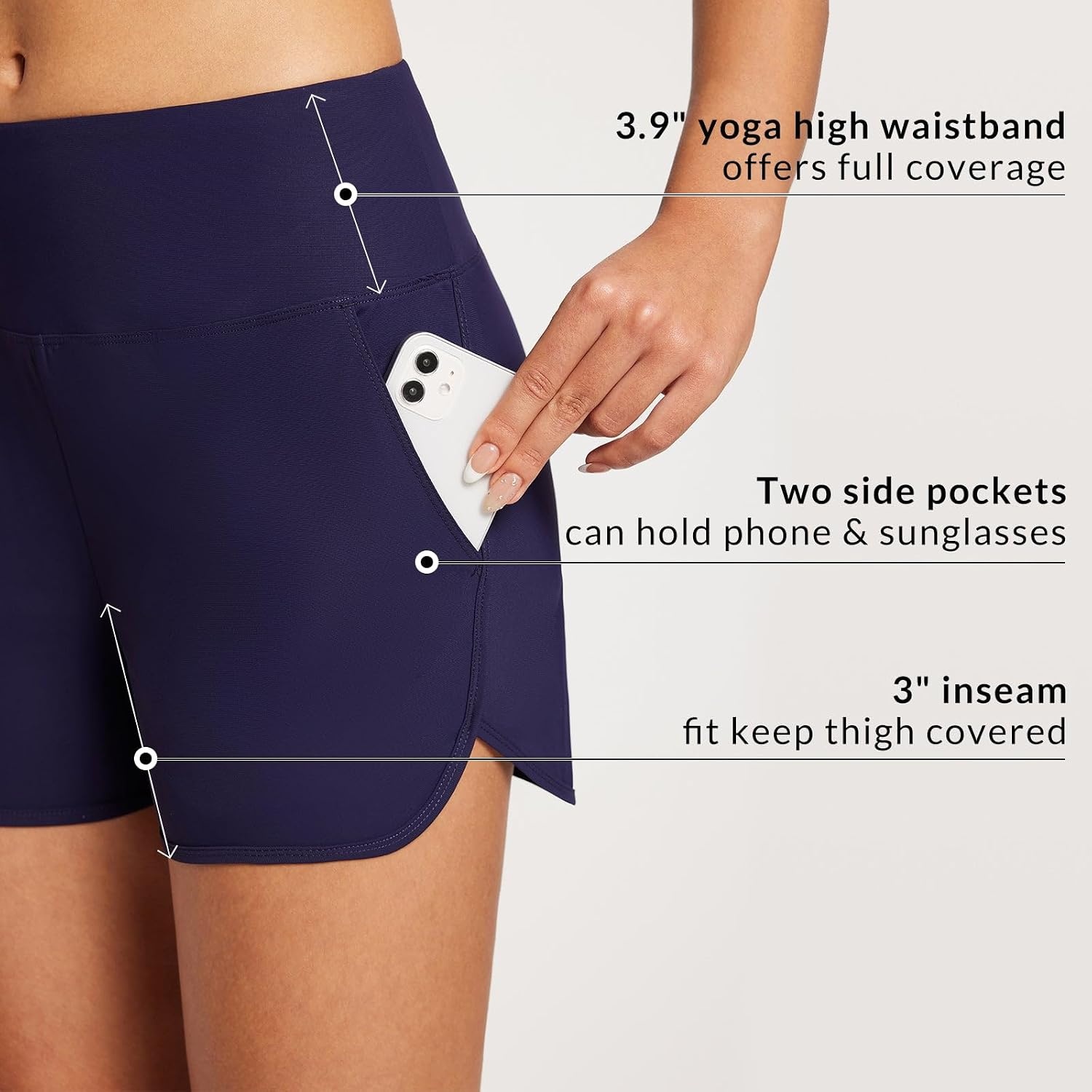 image:imagebaleaf Womens 357 Swim Shorts High Waisted Board Quick Dry PocketDark Blue