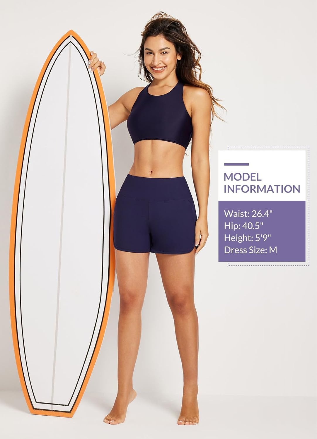 image:imagebaleaf Womens 357 Swim Shorts High Waisted Board Quick Dry PocketDark Blue