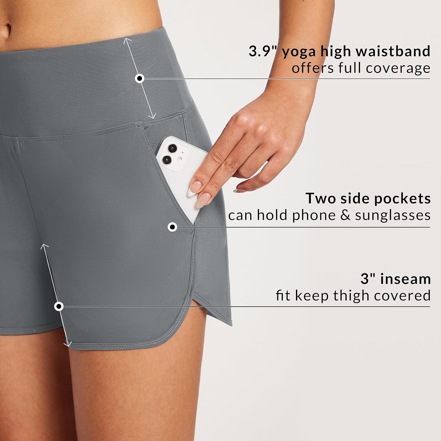 image:imagebaleaf Womens 357 Swim Shorts High Waisted Board Quick Dry PocketDark Gray