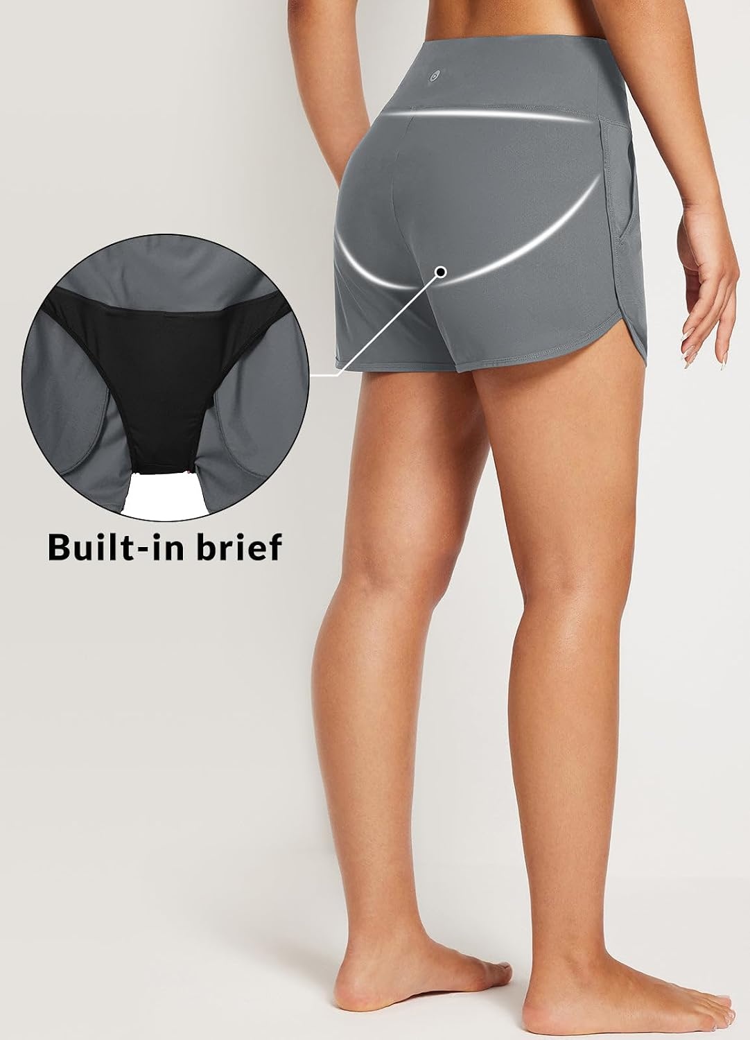 image:imagebaleaf Womens 357 Swim Shorts High Waisted Board Quick Dry PocketDark Gray