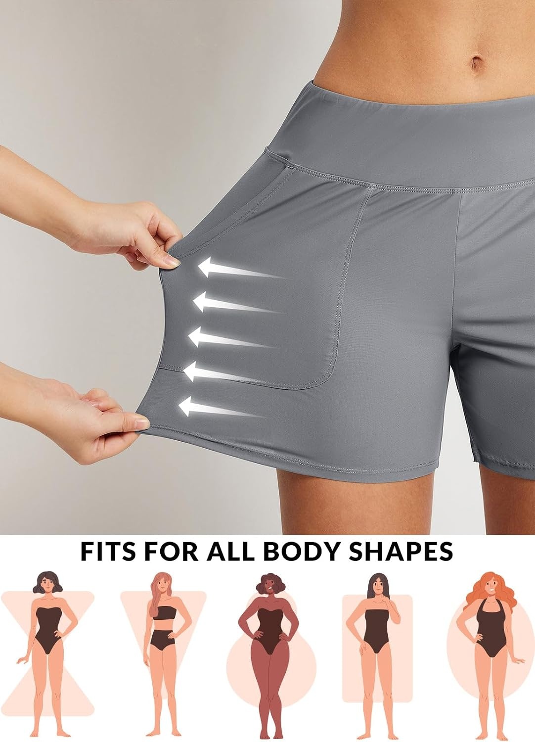 image:imagebaleaf Womens 357 Swim Shorts High Waisted Board Quick Dry PocketDark Gray