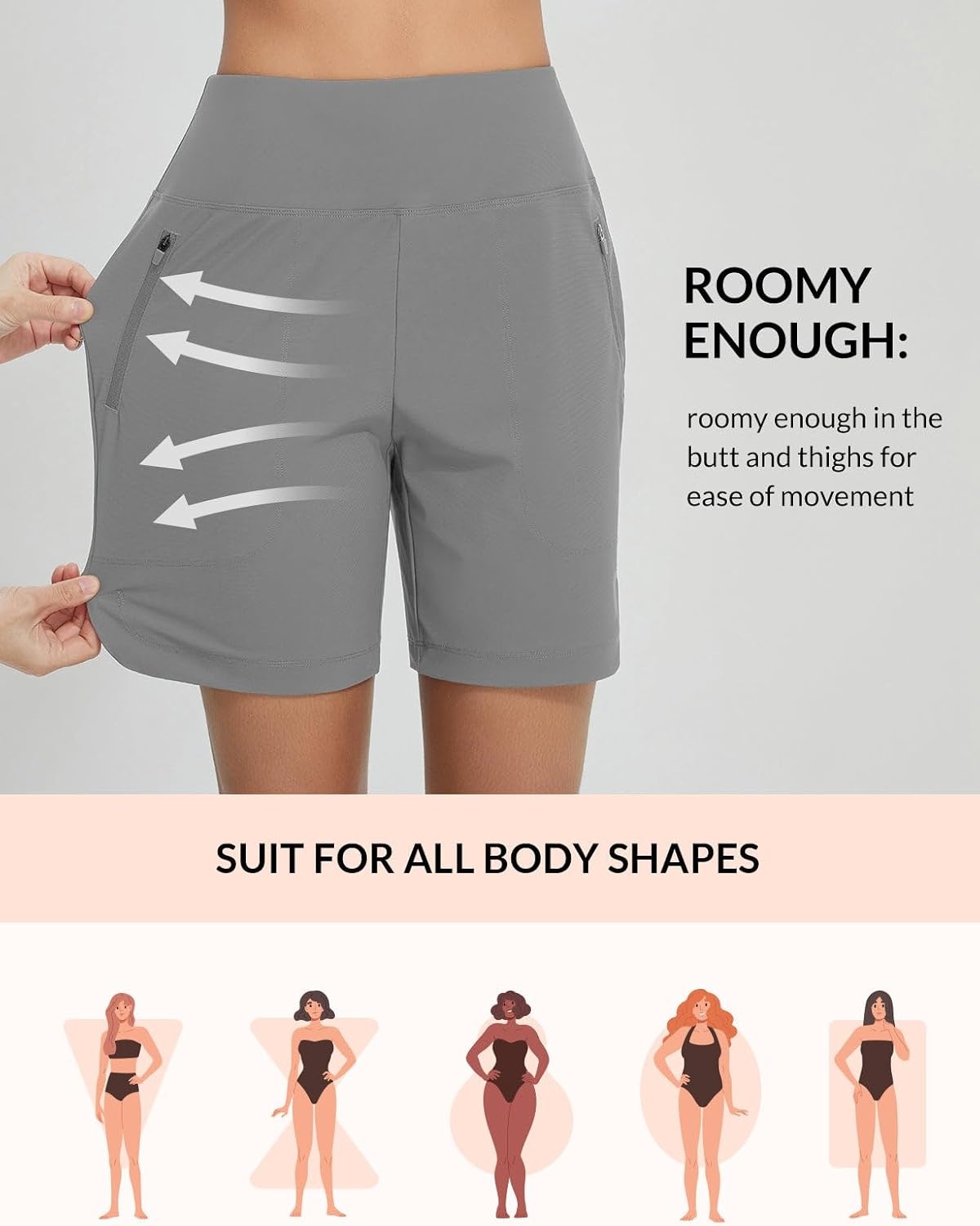 image:imagebaleaf Womens 357 Swim Shorts High Waisted Board Quick Dry PocketDark Gray