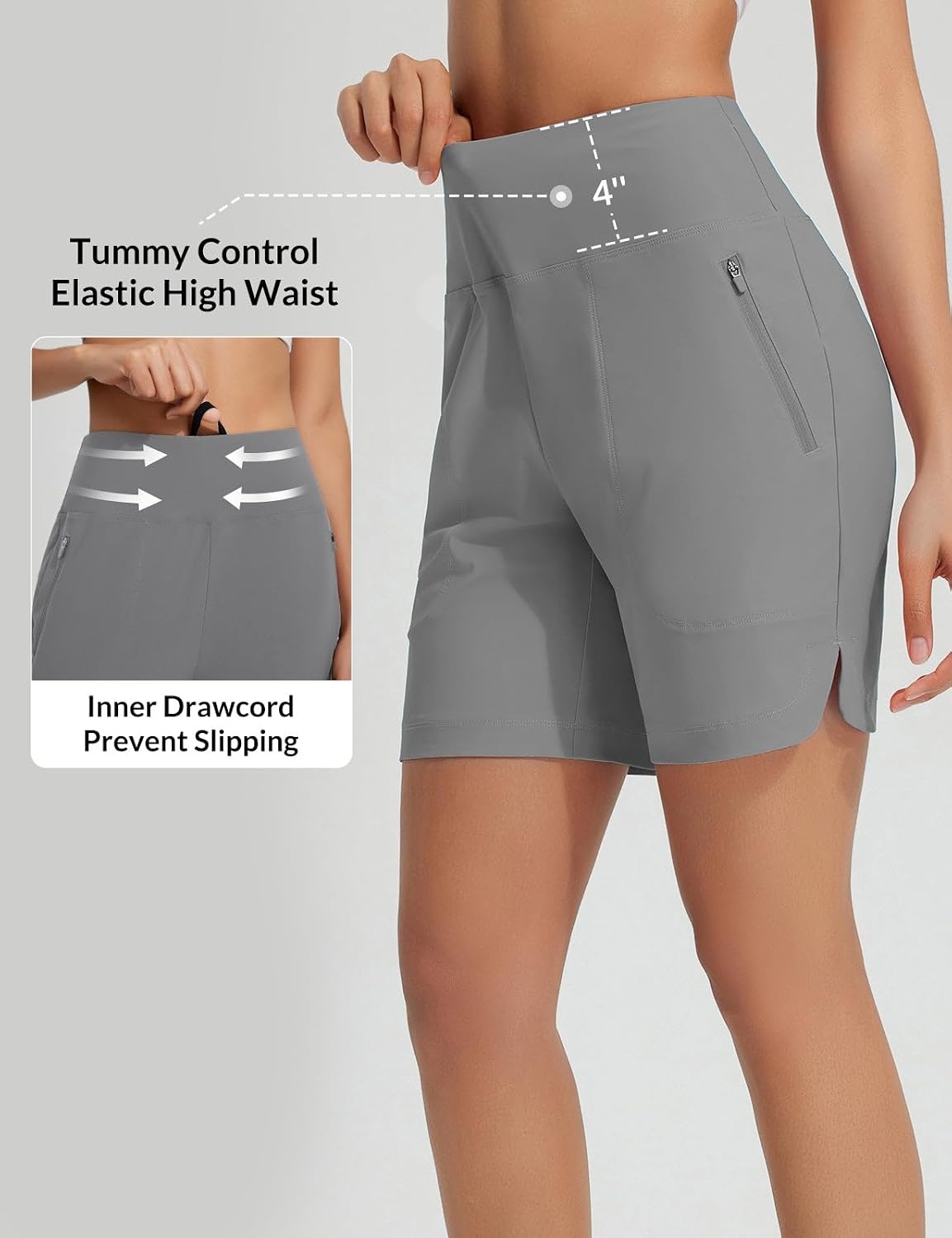 image:imagebaleaf Womens 357 Swim Shorts High Waisted Board Quick Dry PocketDark Gray