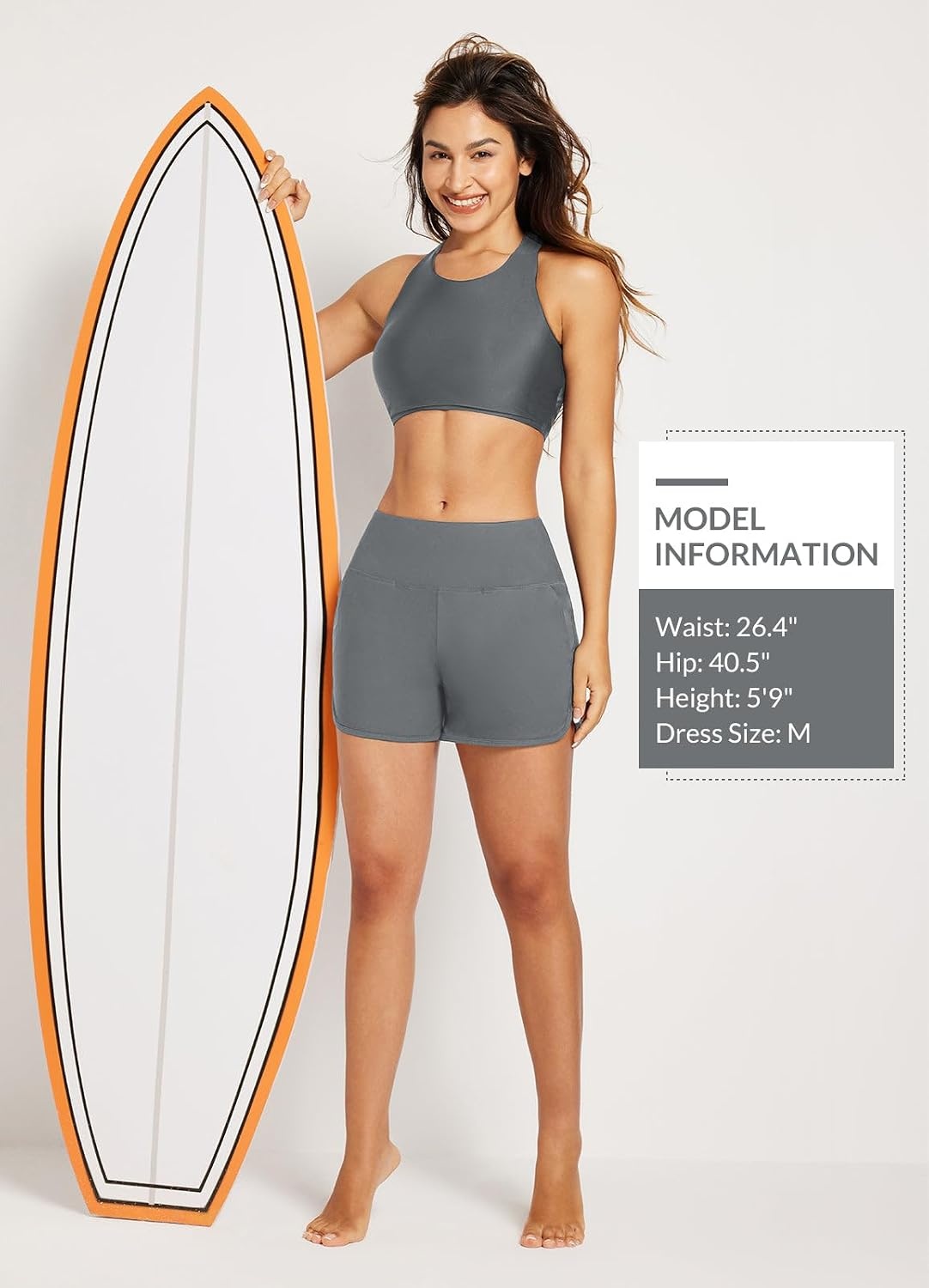 image:imagebaleaf Womens 357 Swim Shorts High Waisted Board Quick Dry PocketDark Gray