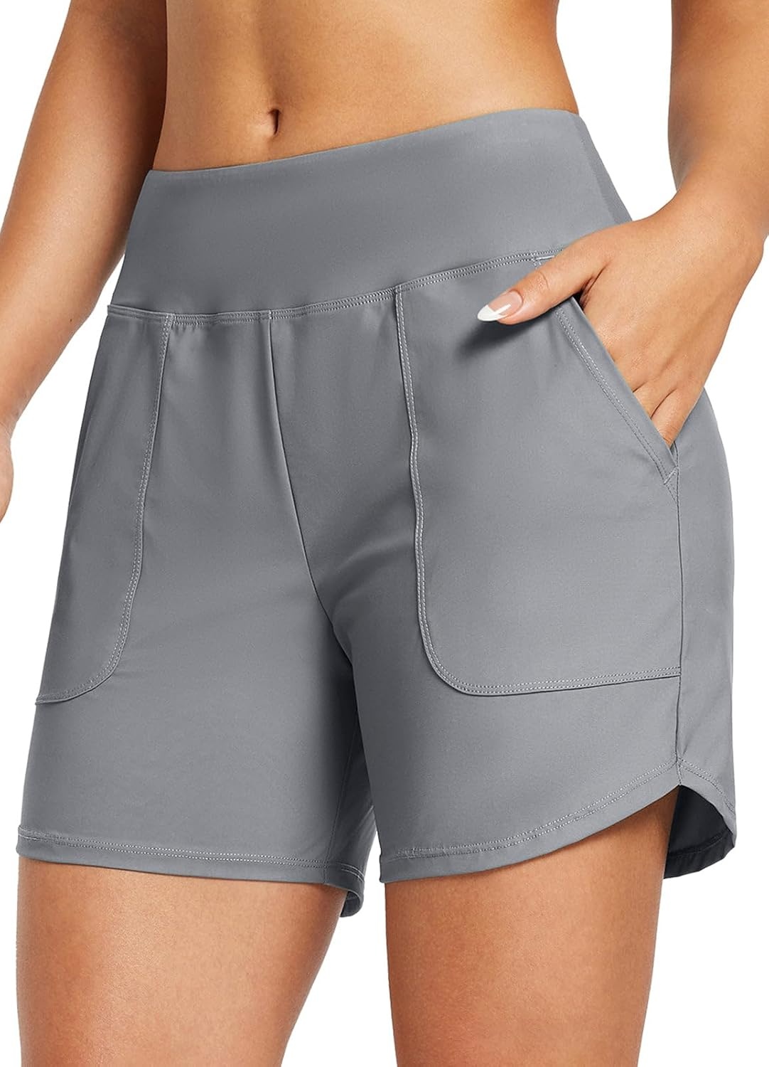 image:imagebaleaf Womens 357 Swim Shorts High Waisted Board Quick Dry PocketDark Gray