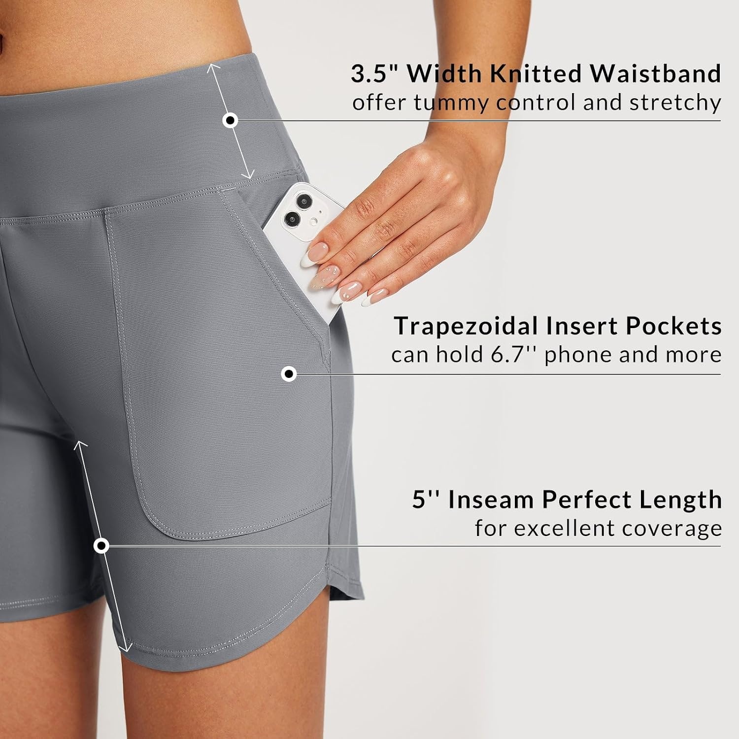 image:imagebaleaf Womens 357 Swim Shorts High Waisted Board Quick Dry PocketDark Gray