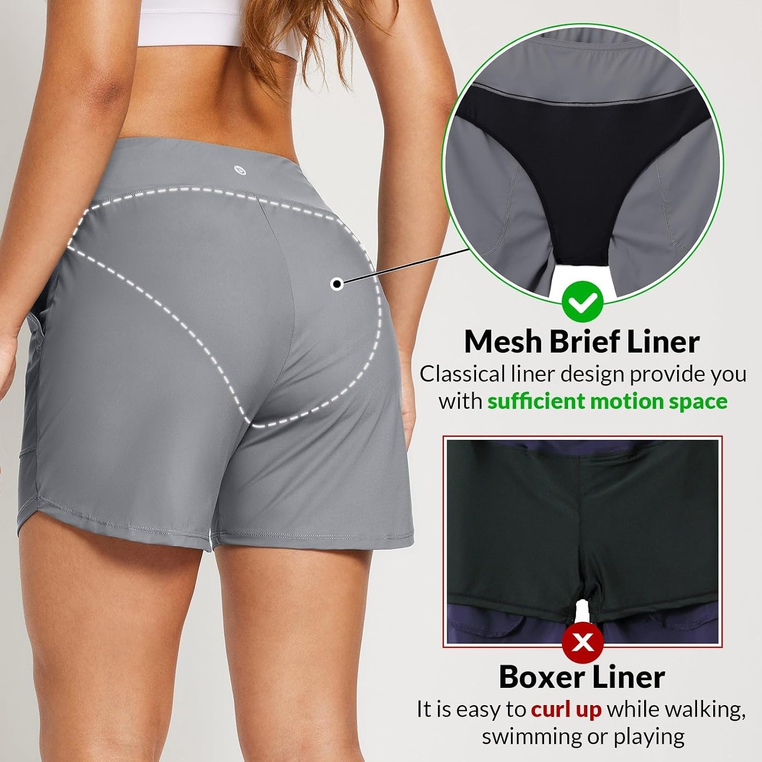 image:imagebaleaf Womens 357 Swim Shorts High Waisted Board Quick Dry PocketDark Gray