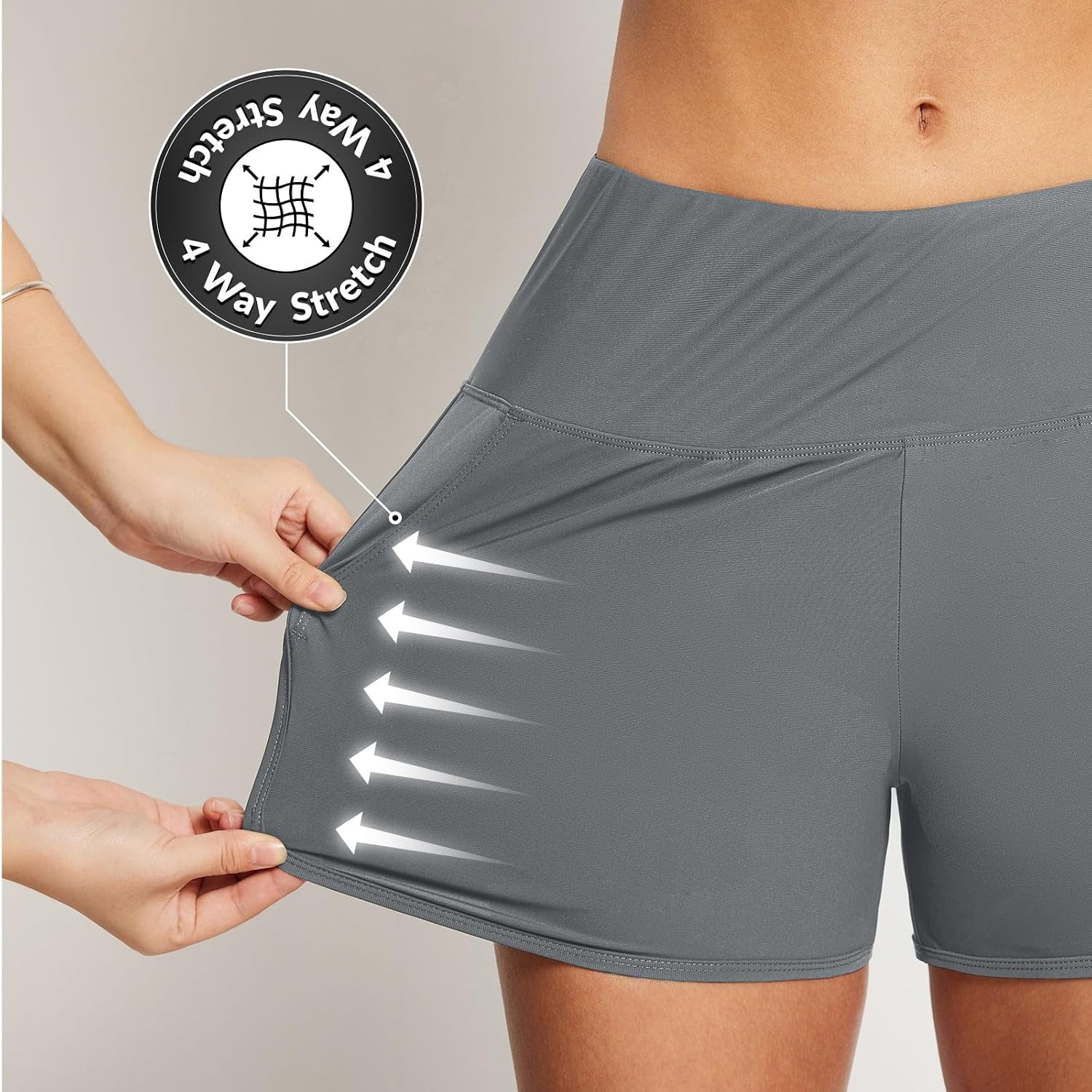 image:imagebaleaf Womens 357 Swim Shorts High Waisted Board Quick Dry PocketDark Gray