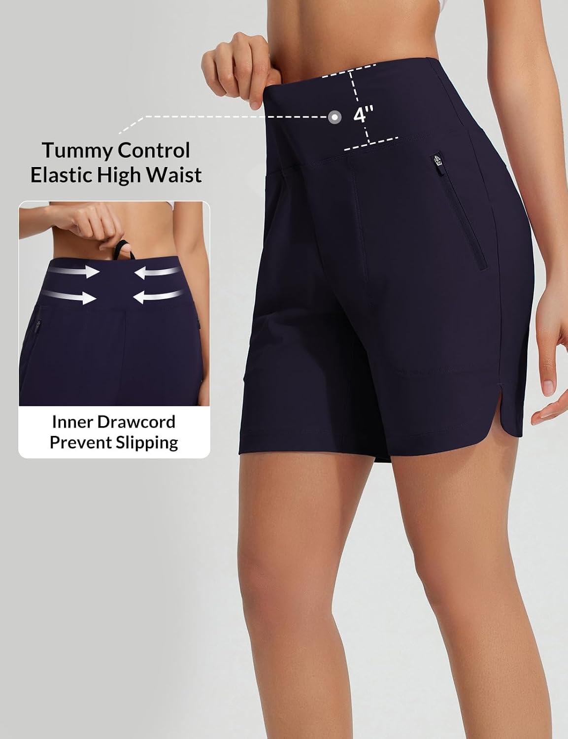 image:imagebaleaf Womens 357 Swim Shorts High Waisted Board Quick Dry PocketNavy Blue