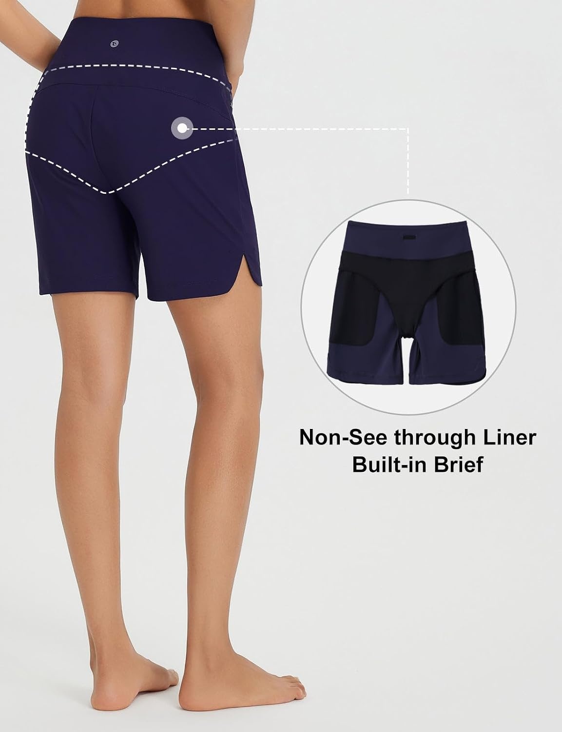 image:imagebaleaf Womens 357 Swim Shorts High Waisted Board Quick Dry PocketNavy Blue