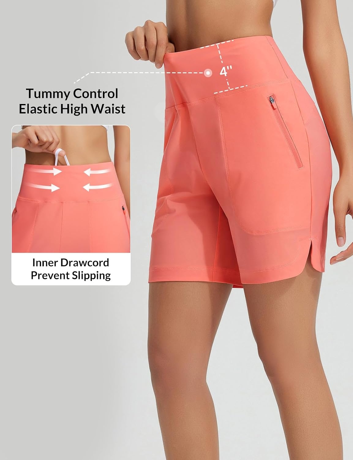 image:imagebaleaf Womens 357 Swim Shorts High Waisted Board Quick Dry PocketPink