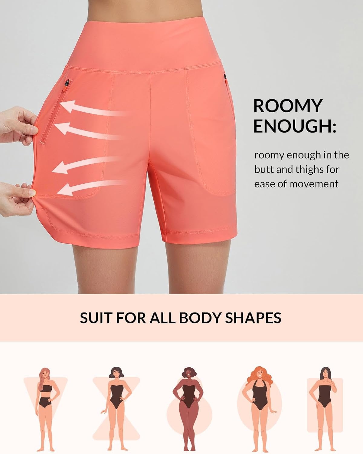 image:imagebaleaf Womens 357 Swim Shorts High Waisted Board Quick Dry PocketPink
