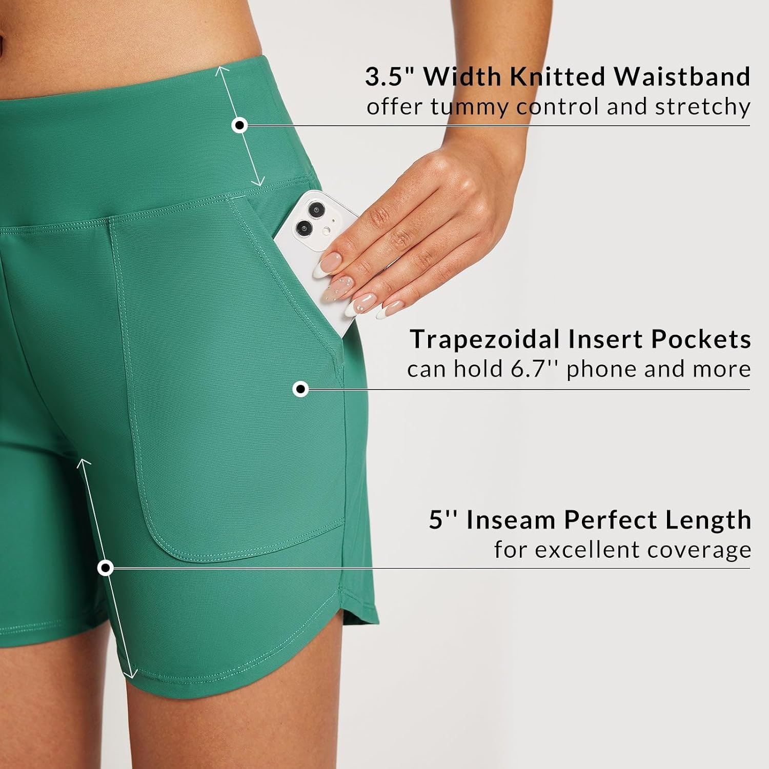 image:imagebaleaf Womens 357 Swim Shorts High Waisted Board Quick Dry PocketTurquoise