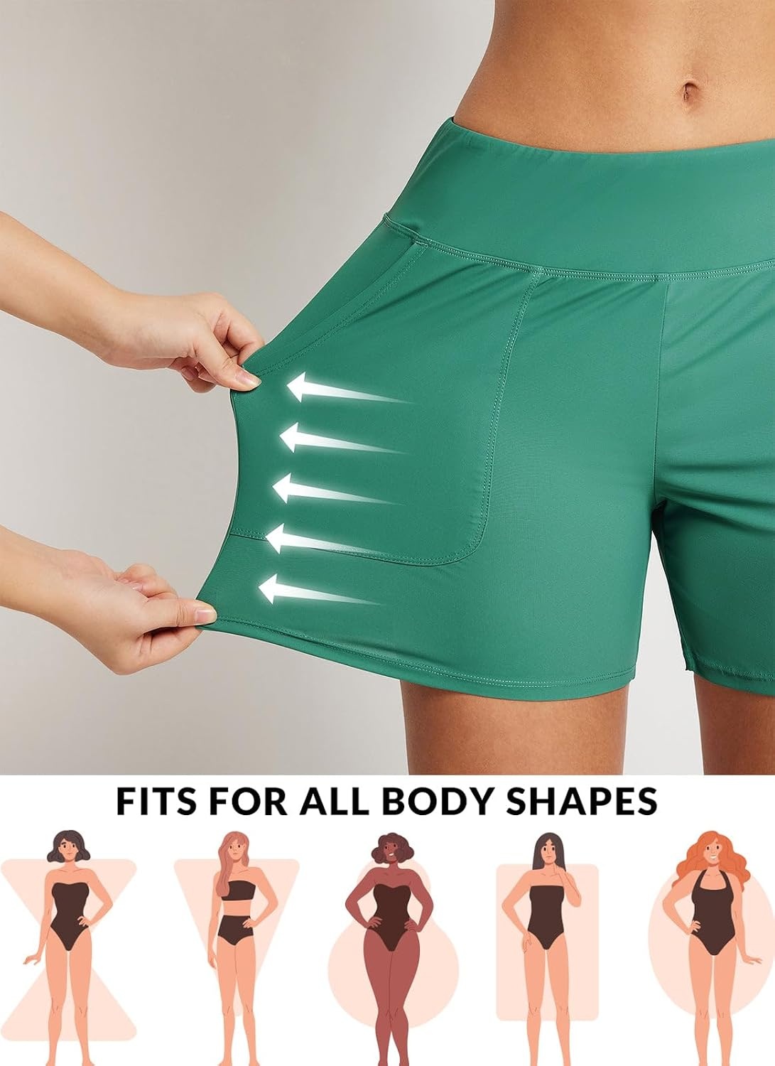 image:imagebaleaf Womens 357 Swim Shorts High Waisted Board Quick Dry PocketTurquoise
