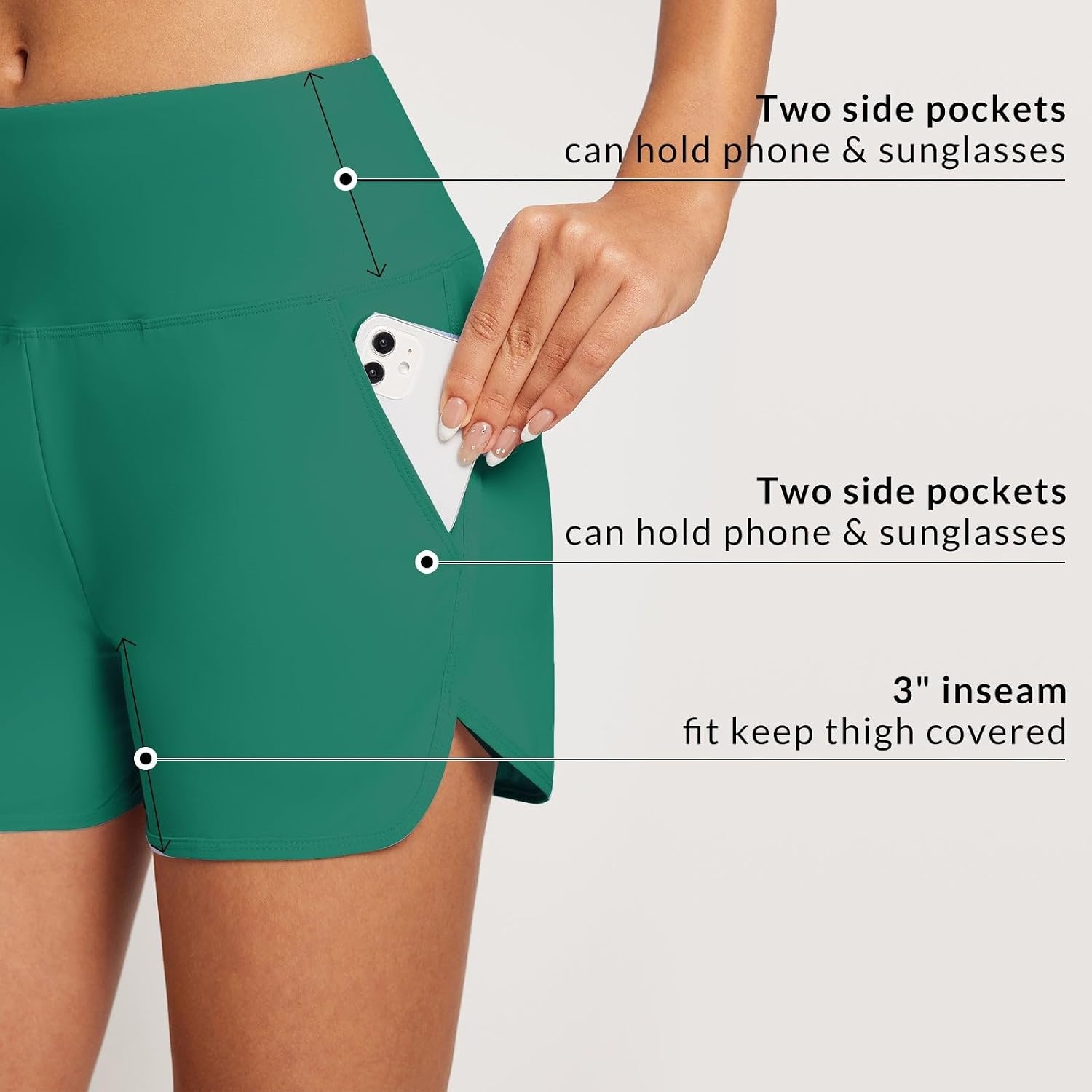 image:imagebaleaf Womens 357 Swim Shorts High Waisted Board Quick Dry PocketTurquoise