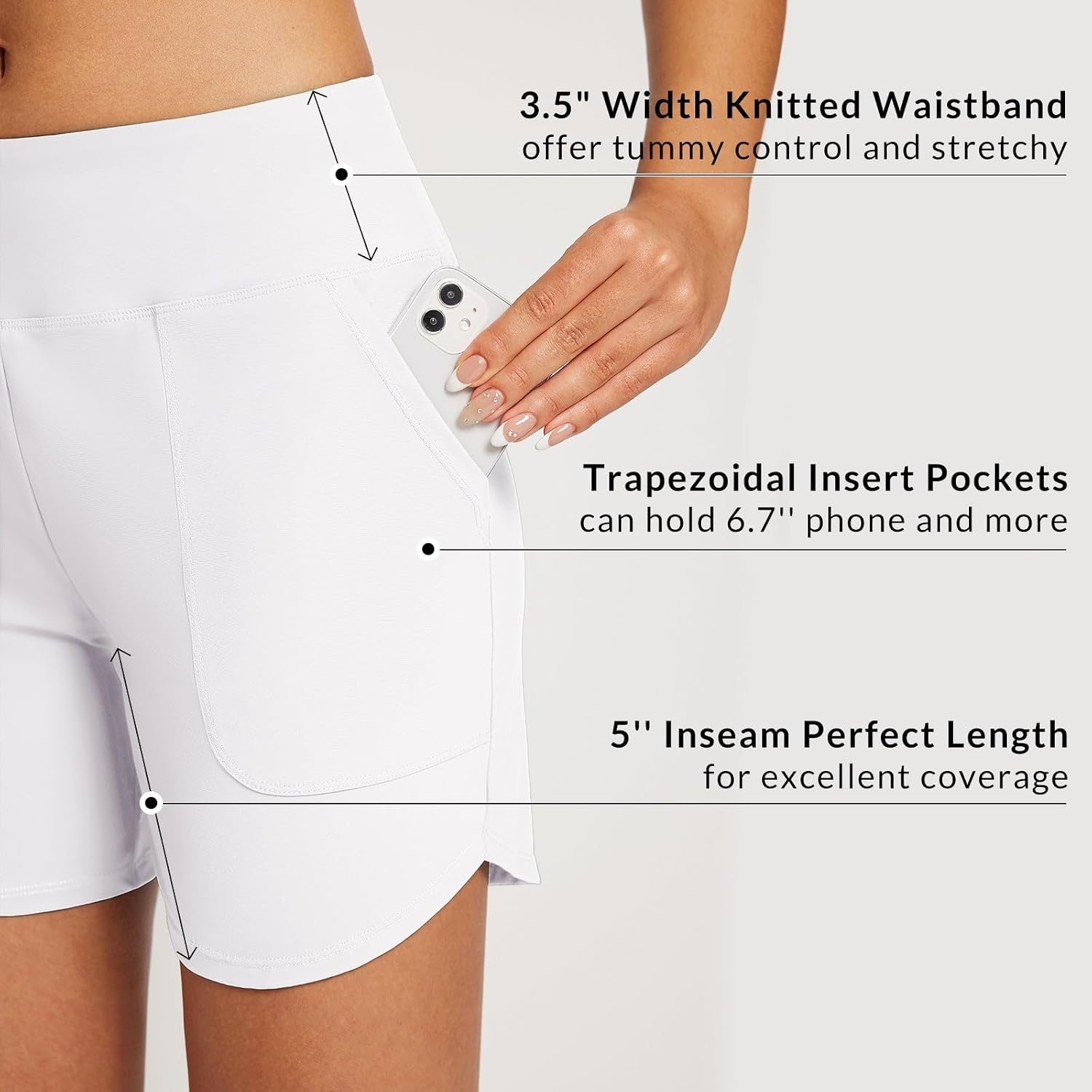 image:imagebaleaf Womens 357 Swim Shorts High Waisted Board Quick Dry PocketWhite