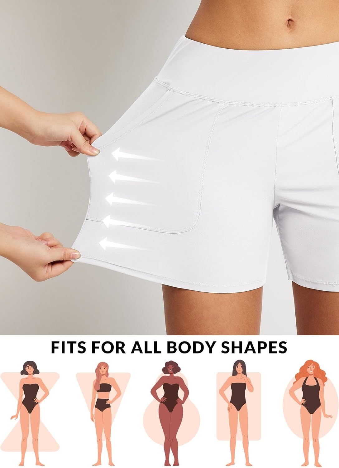 image:imagebaleaf Womens 357 Swim Shorts High Waisted Board Quick Dry PocketWhite