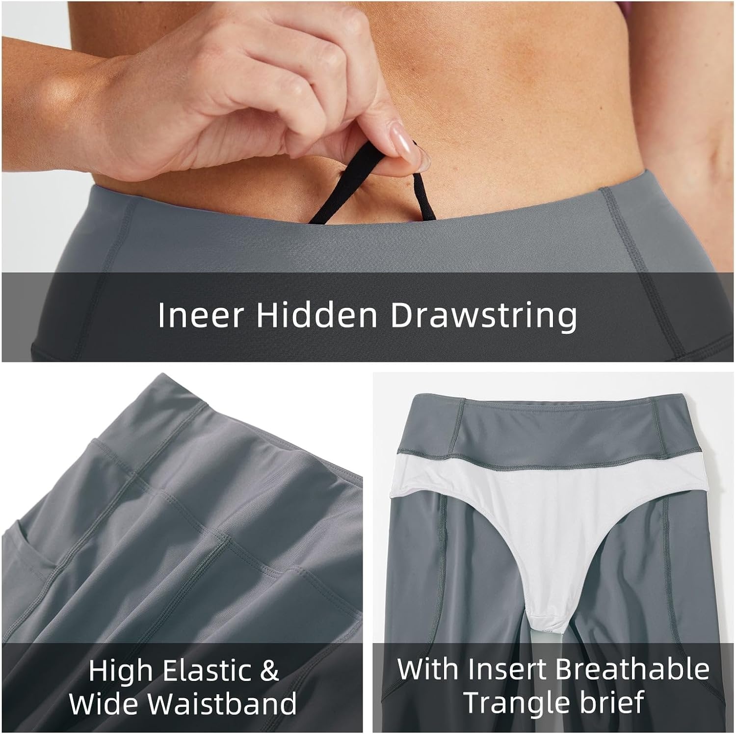 image:imagebaleaf Womens 368 High Waisted Swim Board Shorts Swimsuits UPF 50Grey
