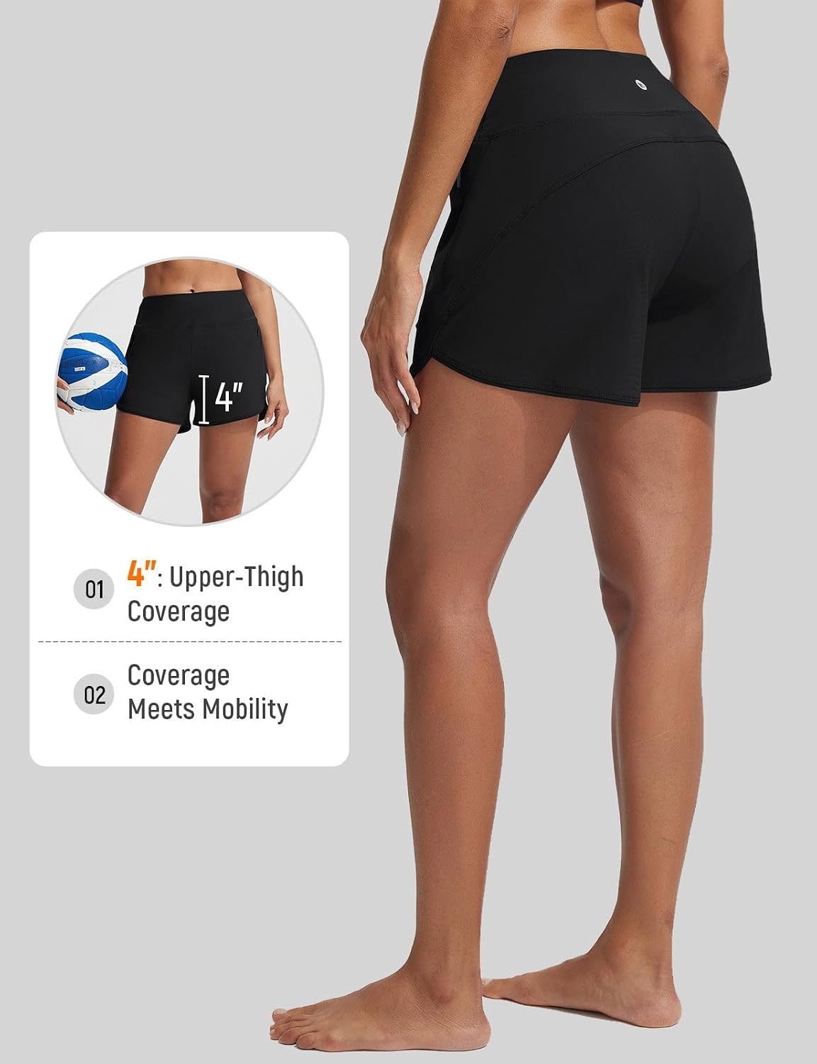 image:imagebaleaf Womens 4 High Waisted Swim Shorts with Zipper PocketsBlack