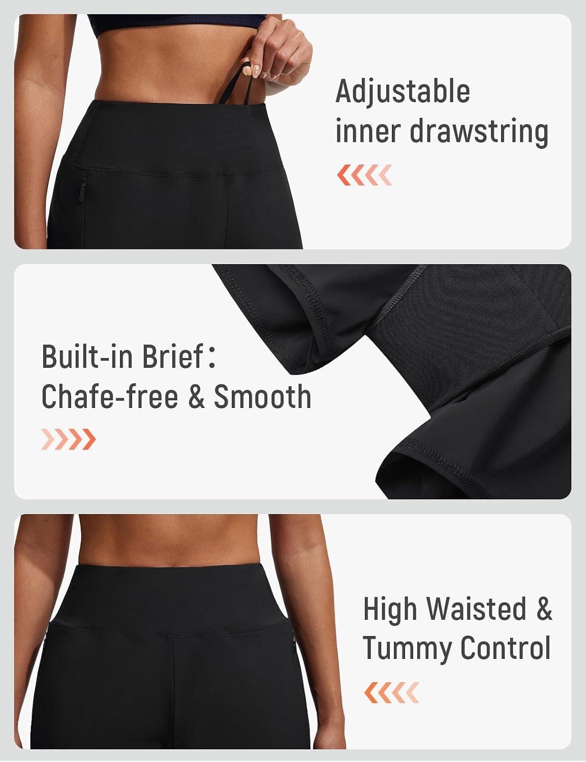 image:imagebaleaf Womens 4 High Waisted Swim Shorts with Zipper PocketsBlack