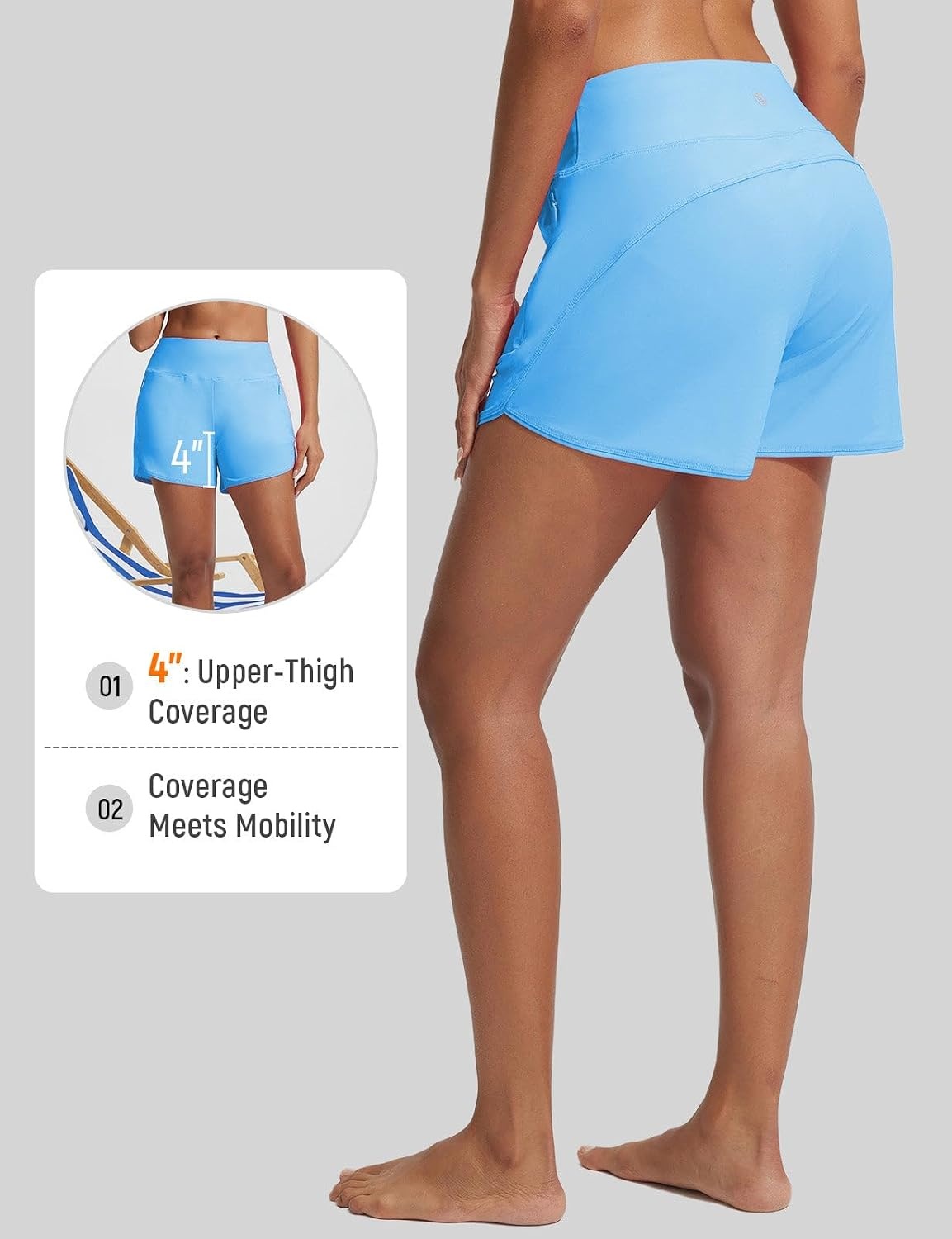 image:imagebaleaf Womens 4 High Waisted Swim Shorts with Zipper PocketsBlue