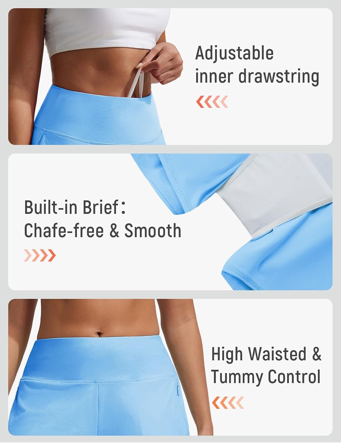 image:imagebaleaf Womens 4 High Waisted Swim Shorts with Zipper PocketsBlue