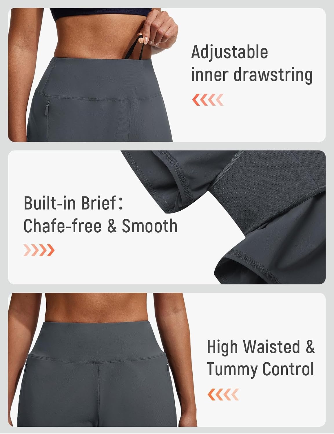 image:imagebaleaf Womens 4 High Waisted Swim Shorts with Zipper PocketsDark Gray