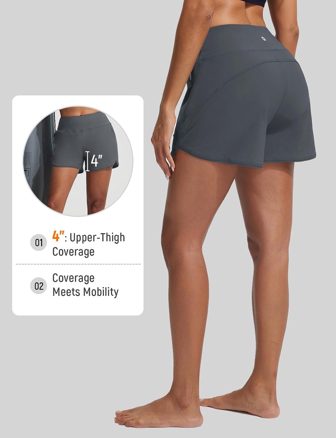 image:imagebaleaf Womens 4 High Waisted Swim Shorts with Zipper PocketsDark Gray